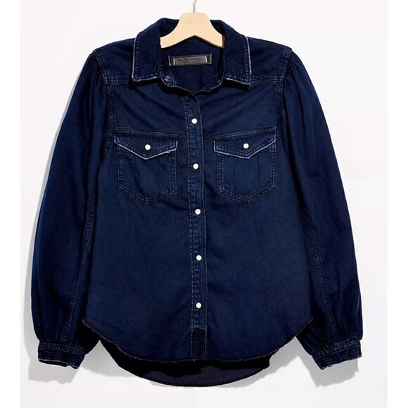 Free People With Love Denim Top  in dark Denim Size M - Picture 2 of 6
